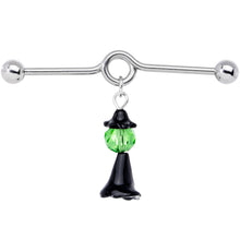 Load image into Gallery viewer, 14G Green Gem Spooky Witch Halloween Dangle Project Bar 38mm
