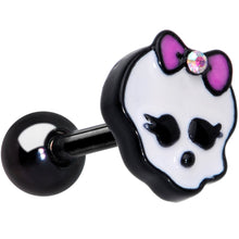 Load image into Gallery viewer, 16G 1/4 Aurora Gem Black Kawaii Skull Cartilage Tragus Earring