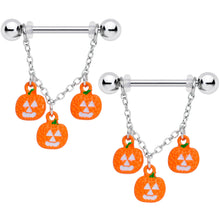 将图片加载到图库查看器,14G 9/16 Pumpkin Halloween Chain Dangle Nipple Ring Set