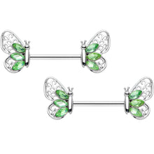 Load image into Gallery viewer, 14G 9/16 Green Gem Lacy Butterfly Barbell Nipple Ring Set