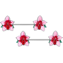 将图片加载到图库查看器,14G 9/16 Red Gem Exotic Flower Barbell Nipple Ring Set