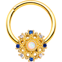 将图片加载到图库查看器,16G 3/8 Gold Tone White Synthetic Opal Sun Hinged Segment Ring