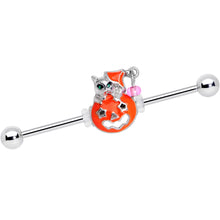 Load image into Gallery viewer, 14G Pink Gem Kitty Pumpkin Halloween Industrial Barbell 38mm
