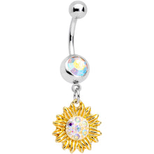 Load image into Gallery viewer, Aurora Gem Scintillating Sunflower Dangle Belly Ring