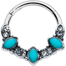 Load image into Gallery viewer, 16G 3/8 Clear Blue Gem Southwestern Ovals Hinged Segment Ring