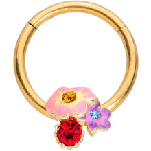 将图片加载到图库查看器,16G 3/8 Red Blue Gem Gold Tone Multi Flower Hinged Segment Ring