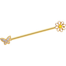将图片加载到图库查看器,14G Clear Gem Gold Tone Butterfly Daisy `Industrial Barbell 38mm
