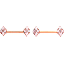 Load image into Gallery viewer, 14G 9/16 Clear Gem Rose Gold Tone Pink Cross Nipple Ring Set