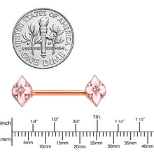 Load image into Gallery viewer, 14G 9/16 Clear Gem Rose Gold Tone Pink Cross Nipple Ring Set