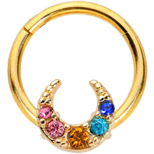 将图片加载到图库查看器,16G 3/8 Rainbow Gem Gold Tone Crescent Moon Hinged Segment Ring