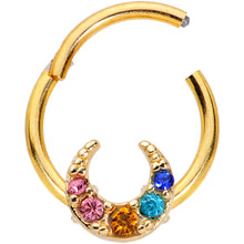将图片加载到图库查看器,16G 3/8 Rainbow Gem Gold Tone Crescent Moon Hinged Segment Ring
