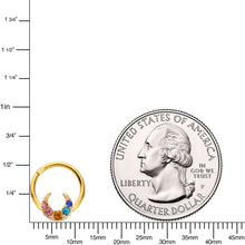 将图片加载到图库查看器,16G 3/8 Rainbow Gem Gold Tone Crescent Moon Hinged Segment Ring