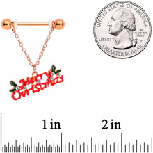 Load image into Gallery viewer, 14G 11/16 Clear Gem Rose Gold Hue Merry Christmas Nipple Ring Set