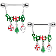 Load image into Gallery viewer, 14G 11/16 Ho Ho Ho Santa Christmas Chain Dangle Nipple Ring Set