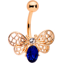 Load image into Gallery viewer, Clear Blue Gem Rose Gold Tone Beautiful Bee Belly Ring