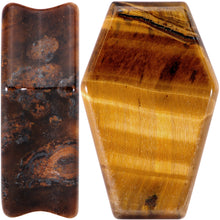 Load image into Gallery viewer, Brown Tiger Eye Coffin Halloween Double Flare Plug Set