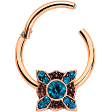 将图片加载到图库查看器,16G 3/8 Aqua Gem Rose Gold Tone Renaissance Hinged Segment Ring