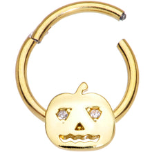 Load image into Gallery viewer, 16G 3/8 Clear CZ Gold Tone Pumpkin Halloween Hinged Segment Ring