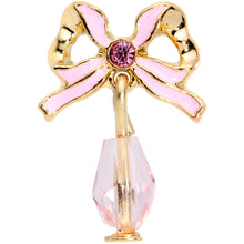 Load image into Gallery viewer, 16G 1/4 Pink Gem Gold Tone Bow Dangle Cartilage Tragus Earring