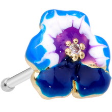 Load image into Gallery viewer, 20G 1/4 Clear CZ Gem Blue Spring Flower Nose Bone