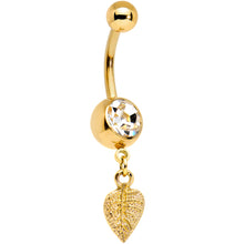 将图片加载到图库查看器,Clear Gem Gold Tone Autumn Textured Leaf Dangle Belly Ring