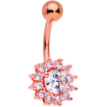 Load image into Gallery viewer, Clear Gem Rose Gold Tone Rococo Flower Belly Ring
