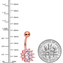 Load image into Gallery viewer, Clear Gem Rose Gold Tone Rococo Flower Belly Ring