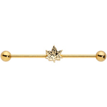 Load image into Gallery viewer, 14G Golden Pot Leaf Industrial Barbell 38mm