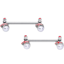 Load image into Gallery viewer, 14G 5/8 Pearlescent Orb Snowman Christmas Barbell Nipple Ring Set