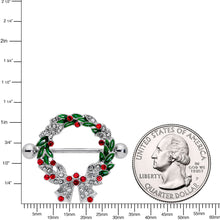 Load image into Gallery viewer, 14G 11/16 Red Green Gem Christmas Wreath Nipple Shield Set