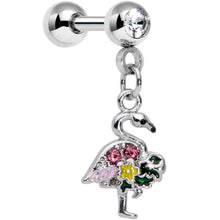 Load image into Gallery viewer, 16G 1/4 Clear Pink Gem Funky Flamingo Dangle Cartilage Earring