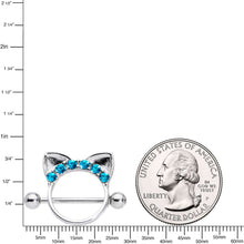 Load image into Gallery viewer, 14G 9/16 Aqua Gem Kitty Cat Ears Nipple Shield Set