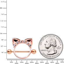 Load image into Gallery viewer, 14G 9/16 Clear Gem Rose Gold Hue Kitty Cat Ears Nipple Shield Set
