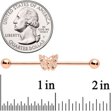 Load image into Gallery viewer, 14G Clear Gem Rose Gold Tone Butterfly Industrial Barbell 38mm