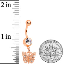 Load image into Gallery viewer, Rose Gold Tone Clear Gem Baroque Butterfly Dangle Belly Ring