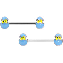 Load image into Gallery viewer, 14G 9/16 Blue Easter Egg Chick Barbell Nipple Ring Set