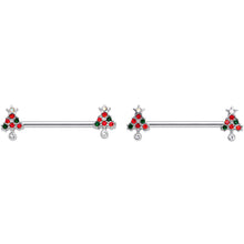 Load image into Gallery viewer, 14G 11/16 Clear Red Green Gem Christmas Tree Nipple Ring Set
