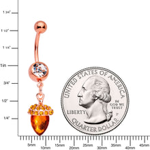 Load image into Gallery viewer, Clear Brown Gem Rose Gold Tone Fall Autumn Acorn Dangle Belly Ring