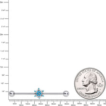 Load image into Gallery viewer, 14G Aqua Gem Winter Snowflake Christmas Industrial Barbell 38mm