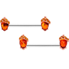 Load image into Gallery viewer, 14G 5/8 Brown Gem Fall Autumn Acorn Barbell Nipple Ring Set