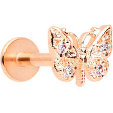 Load image into Gallery viewer, 16G 5/16 Clear Gem Rose Gold Tone Butterfly Labret Monroe Tragus