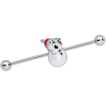 Load image into Gallery viewer, 14G Aurora Green Gem Snowman Christmas Industrial Barbell 38mm