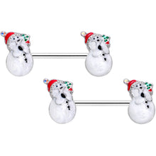 Load image into Gallery viewer, 14G 9/16 Clear Gem Snowman Christmas Barbell Nipple Ring Set