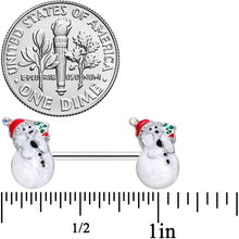 Load image into Gallery viewer, 14G 9/16 Clear Gem Snowman Christmas Barbell Nipple Ring Set