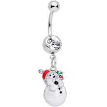 Load image into Gallery viewer, Clear Aurora Gem Holiday Snowman Christmas Dangle Belly Ring