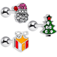 Load image into Gallery viewer, 16G 1/4 Clear Red Gem Santa Christmas Cartilage Tragus Set of 3