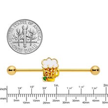 Load image into Gallery viewer, 14G Gold Tone St Patricks Day Beer Mug Industrial Barbell 38mm
