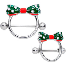 Load image into Gallery viewer, 14G 11/16 Green Red Polka Dot Bow Christmas Nipple Shield Set