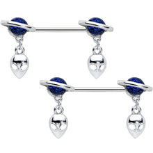 将图片加载到图库查看器,14G 9/16 Alien Dangle Blue Saturn Barbell Nipple Ring Set