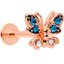 Load image into Gallery viewer, 16G 5/16 Clear CZ Gem Rose Gold Tone Butterfly Labret Tragus